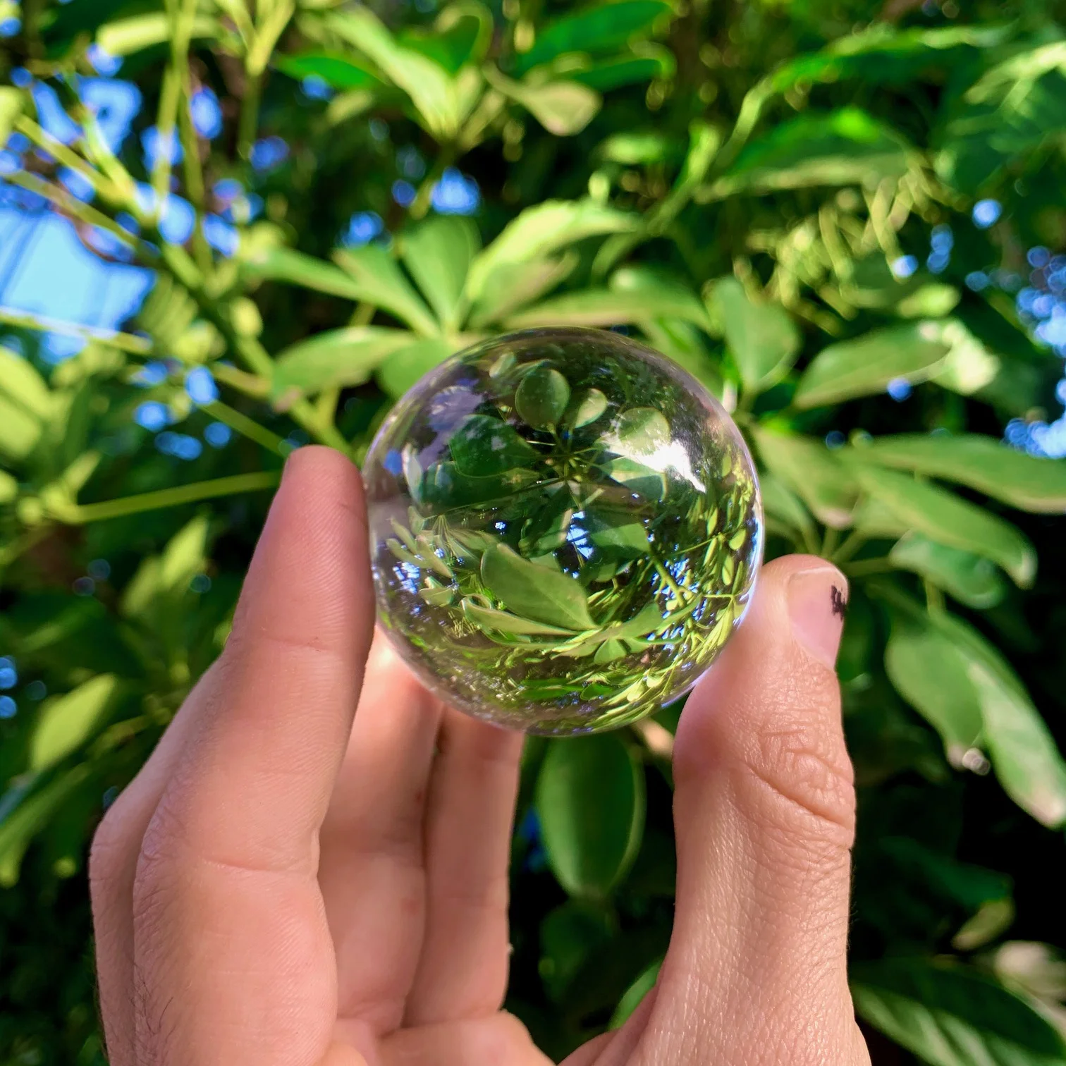 Crystalline cake-shaped mineral being held in fingertips
