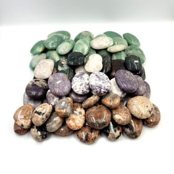 Bahia Jasper, Green Quartz, Feldspar & Lepidolite Palmstones - Bulk Sale