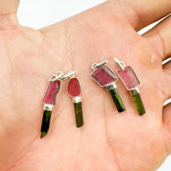 Green & Pink Tourmaline Double Pendants (Sterling Silver)