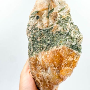 Golden “Healer” Hematoid w/ Green Tourmaline Rough (1.6 kilos piece)