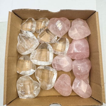Clear & Rose Quartz Faceted Hearts (16 pieces lot)