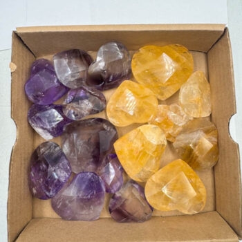 Smoky Amethyst & Golden Healer Faceted Hearts (17 pieces lot)
