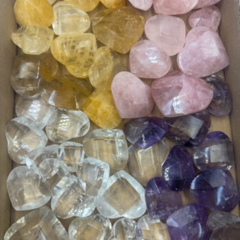 Amethyst, Hematoid, Clear & Rose Quartz Faceted Hearts (46 pieces lot)