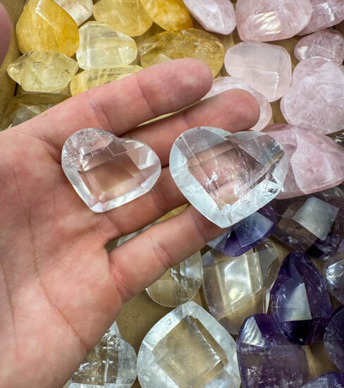 Amethyst, Hematoid, Clear & Rose Quartz Faceted Hearts (46 pieces lot)