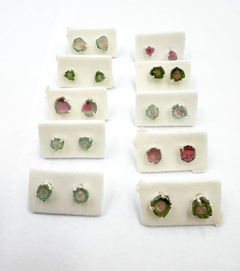 Watermelon Tourmaline Earrings (Sterling Silver)