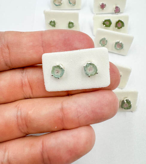 Watermelon Tourmaline Earrings (Sterling Silver)