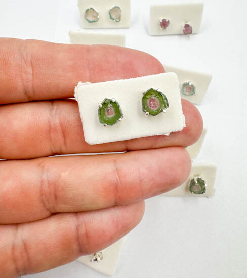 Watermelon Tourmaline Earrings (Sterling Silver)