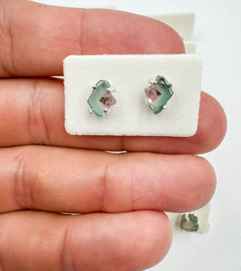 Watermelon Tourmaline Earrings (Sterling Silver)