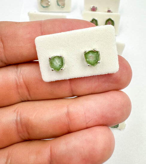 Watermelon Tourmaline Earrings (Sterling Silver)