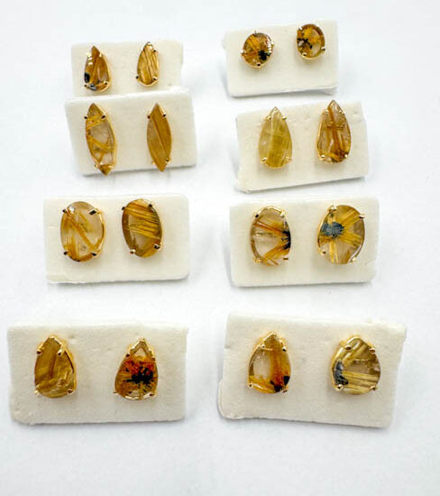 Golden Rutile Earrings (Gold Plated 925 Silver)