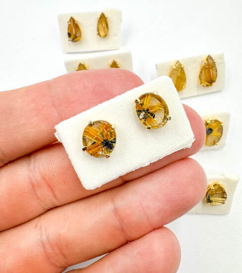 Golden Rutile Earrings (Gold Plated 925 Silver)