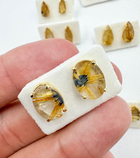 Golden Rutile Earrings (Gold Plated 925 Silver)