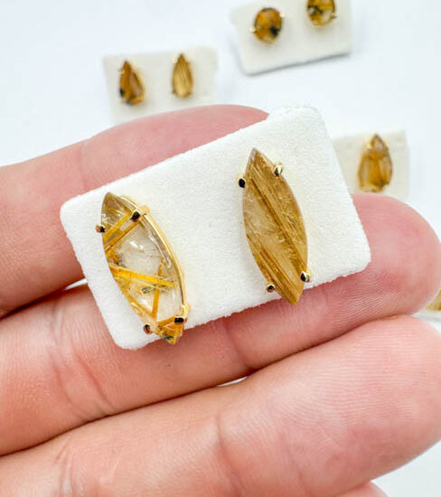 Golden Rutile Earrings (Gold Plated 925 Silver)