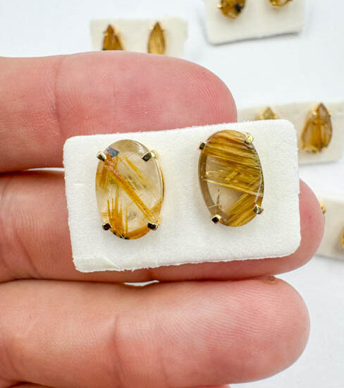 Golden Rutile Earrings (Gold Plated 925 Silver)