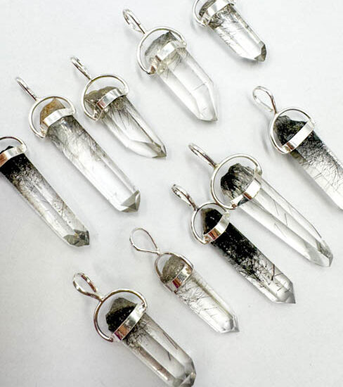 Black Tourmaline Polished Points Pendants (Sterling Silver)
