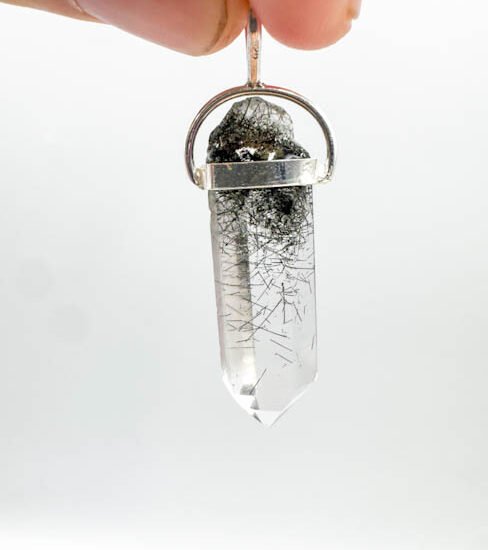 Black Tourmaline Polished Points Pendants (Sterling Silver)