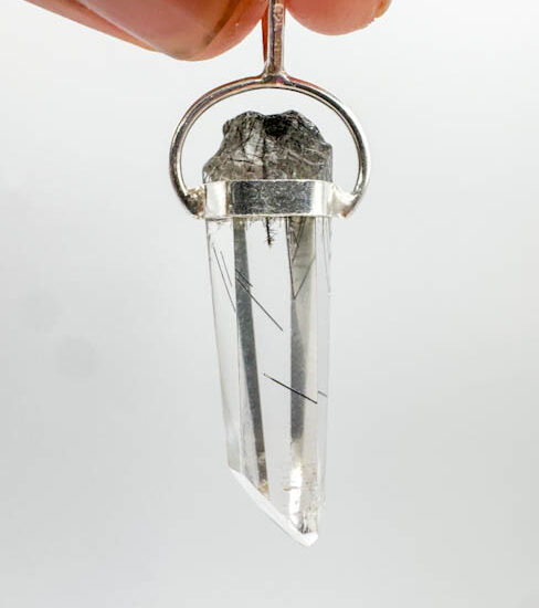 Black Tourmaline Polished Points Pendants (Sterling Silver)