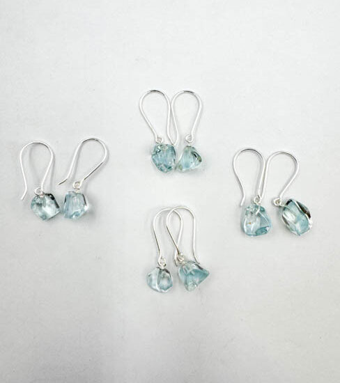 High Grade Blue Topaz Tumbled Earrings (Sterling Silver)
