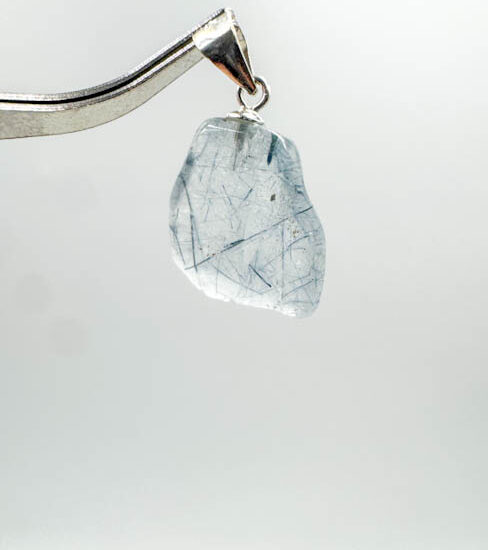 Blue Tourmaline in Quartz Tumbled Pendants (Sterling Silver)