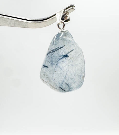 Blue Tourmaline in Quartz Tumbled Pendants (Sterling Silver)