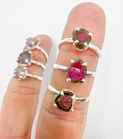 Watermelon Tourmaline Rings (Sterling Silver)
