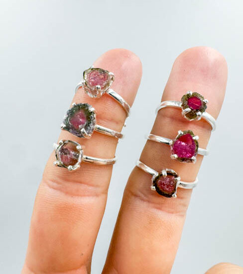 Watermelon Tourmaline Rings (Sterling Silver)