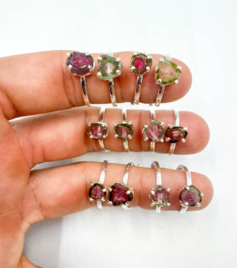 Watermelon Tourmaline Rings (Sterling Silver)