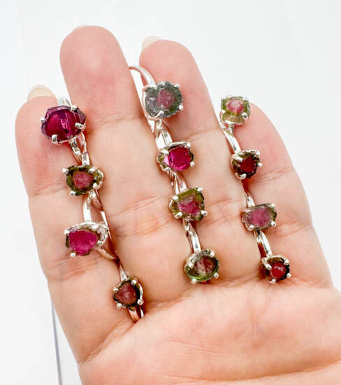 Watermelon Tourmaline Rings (Sterling Silver)
