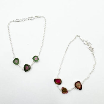 Watermelon Tourmaline 3-Stone Bracelets (Sterling Silver)