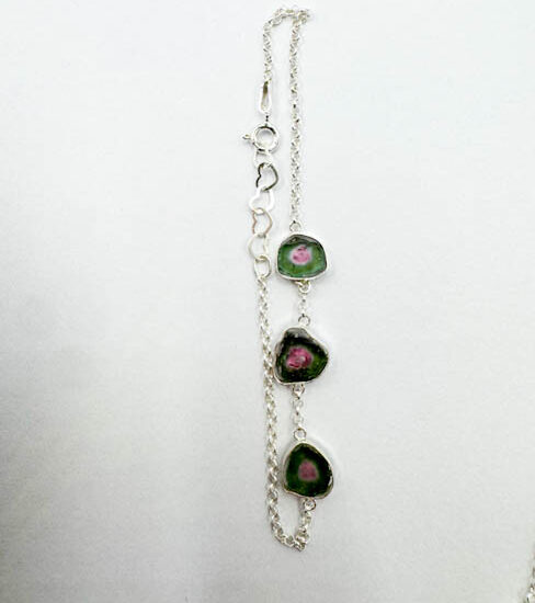 Watermelon Tourmaline 3-Stone Bracelets (Sterling Silver)