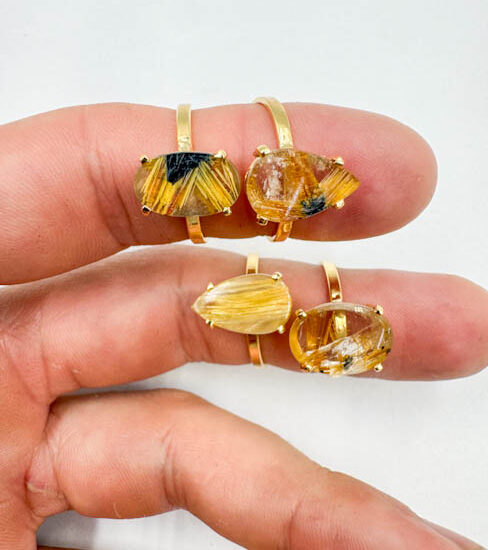 Golden Rutile Rings (Gold Plated 925 Silver)
