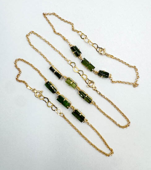 Green Tourmaline 3-Stone Bracelets (Gold Plated 925 Silver)