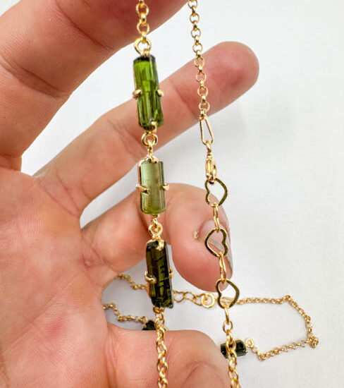 Green Tourmaline 3-Stone Bracelets (Gold Plated 925 Silver)