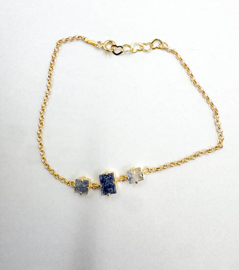 Dumortierite 3-Stone Bracelets (Gold Plated 925 Silver)