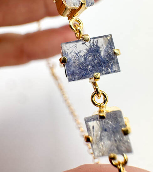 Dumortierite 3-Stone Bracelets (Gold Plated 925 Silver)
