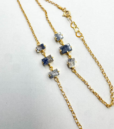 Dumortierite 3-Stone Bracelets (Gold Plated 925 Silver)