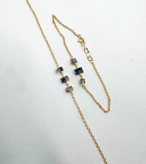 Dumortierite 3-Stone Bracelets (Gold Plated 925 Silver)