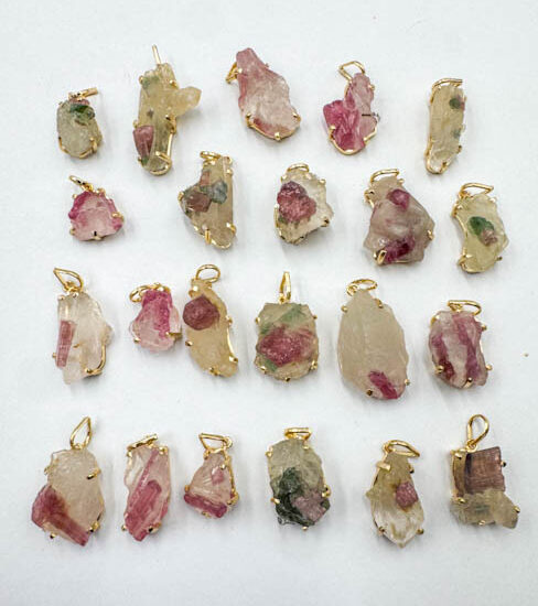 Multicolor Tourmaline on the Matrix Pendants (Gold Plated 925 Silver)