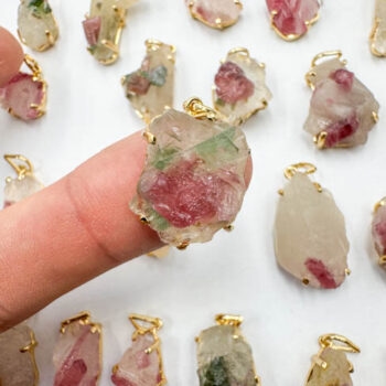 Multicolor Tourmaline on the Matrix Pendants (Gold Plated 925 Silver)