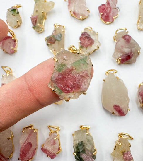 Multicolor Tourmaline on the Matrix Pendants (Gold Plated 925 Silver)