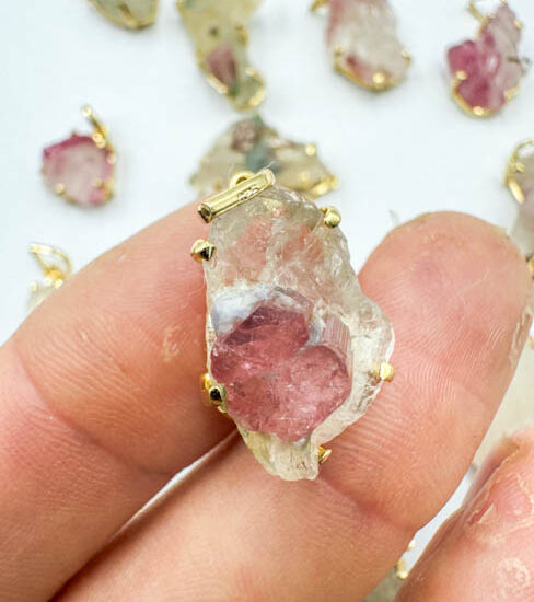 Multicolor Tourmaline on the Matrix Pendants (Gold Plated 925 Silver)