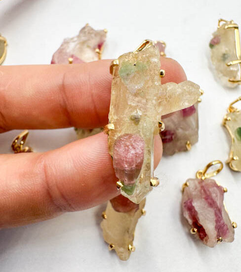 Multicolor Tourmaline on the Matrix Pendants (Gold Plated 925 Silver)