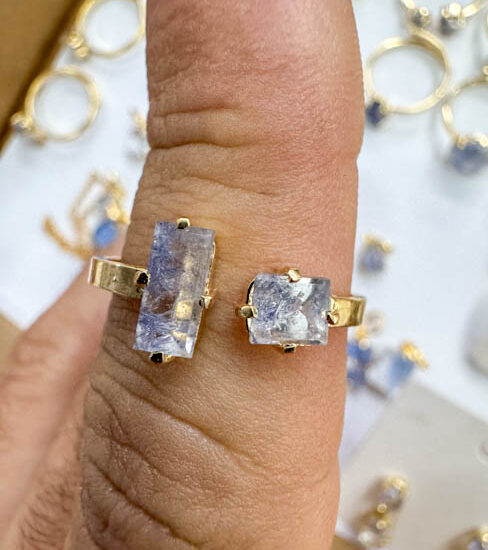 Dumortierite 2-Stone Rings (Gold Plated Sterling Silver)