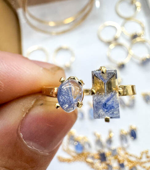Dumortierite 2-Stone Rings (Gold Plated Sterling Silver)
