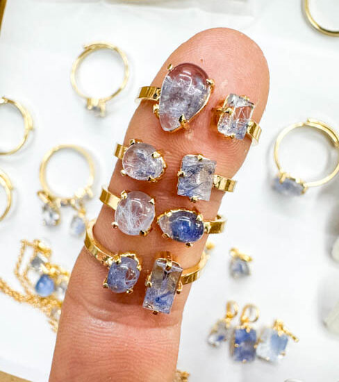 Dumortierite 2-Stone Rings (Gold Plated Sterling Silver)